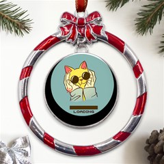 Loading Cat Cute Cuddly Animal Sweet Plush Metal Red Ribbon Round Ornament by uniart180623