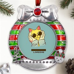 Loading Cat Cute Cuddly Animal Sweet Plush Metal X mas Ribbon With Red Crystal Round Ornament by uniart180623