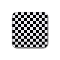 Black White Checker Pattern Checkerboard Rubber Square Coaster (4 Pack) by uniart180623