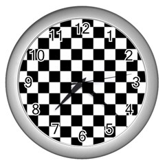 Black White Checker Pattern Checkerboard Wall Clock (silver) by uniart180623