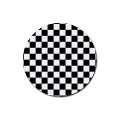 Black White Checker Pattern Checkerboard Rubber Coaster (round) by uniart180623