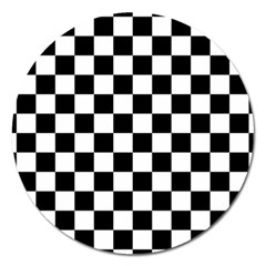 Black White Checker Pattern Checkerboard Magnet 5  (round) by uniart180623