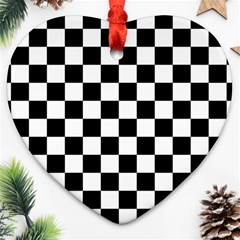 Black White Checker Pattern Checkerboard Heart Ornament (two Sides) by uniart180623