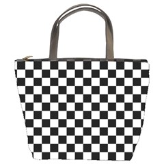 Black White Checker Pattern Checkerboard Bucket Bag by uniart180623