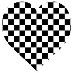 Black White Checker Pattern Checkerboard Wooden Puzzle Heart by uniart180623