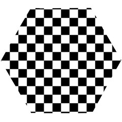 Black White Checker Pattern Checkerboard Wooden Puzzle Hexagon by uniart180623