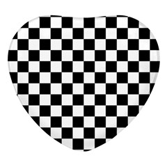 Black White Checker Pattern Checkerboard Heart Glass Fridge Magnet (4 Pack) by uniart180623