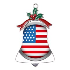 United Of America Usa Flag Metal Holly Leaf Bell Ornament