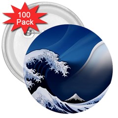 The Great Wave Off Kanagawa 3  Buttons (100 Pack)  by Grandong