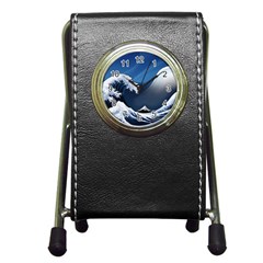 The Great Wave Off Kanagawa Pen Holder Desk Clock by Grandong