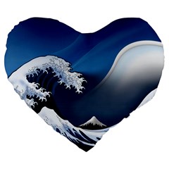 The Great Wave Off Kanagawa Large 19  Premium Heart Shape Cushions by Grandong