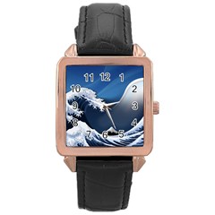 The Great Wave Off Kanagawa Rose Gold Leather Watch  by Grandong