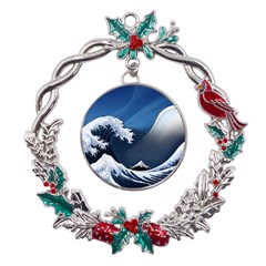 The Great Wave Off Kanagawa Metal X mas Wreath Holly Leaf Ornament by Grandong