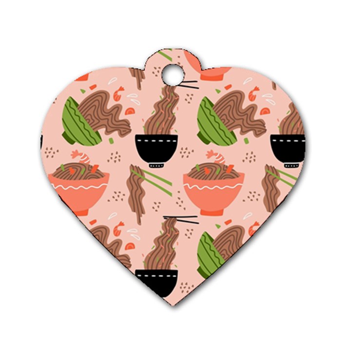 Doodle Yakisoba Seamless Pattern Background Cartoon Japanese Street Food Dog Tag Heart (One Side)