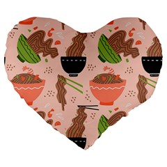 Doodle Yakisoba Seamless Pattern Background Cartoon Japanese Street Food Large 19  Premium Heart Shape Cushions by Grandong