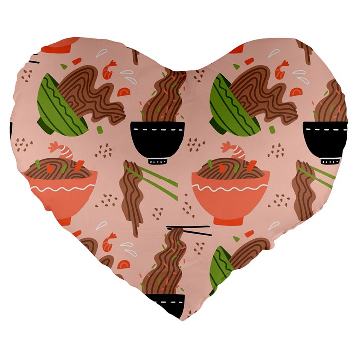 Doodle Yakisoba Seamless Pattern Background Cartoon Japanese Street Food Large 19  Premium Heart Shape Cushions