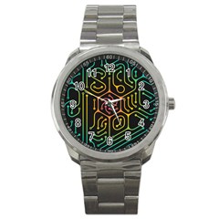 Circuit Hexagonal Geometric Pattern Background Pattern Sport Metal Watch by Ndabl3x