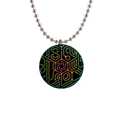 Circuit Hexagonal Geometric Pattern Background Pattern 1  Button Necklace by Ndabl3x