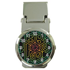 Circuit Hexagonal Geometric Pattern Background Pattern Money Clip Watches by Ndabl3x