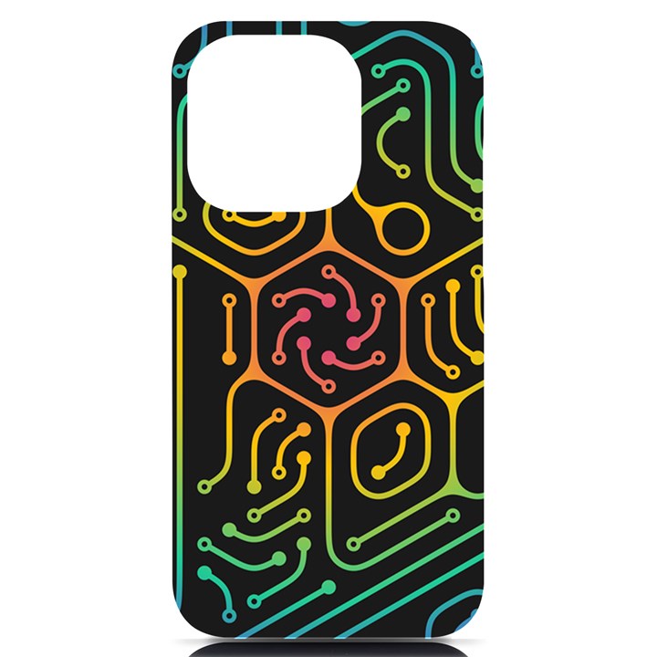 Circuit Hexagonal Geometric Pattern Background Pattern iPhone 14 Pro Black UV Print Case