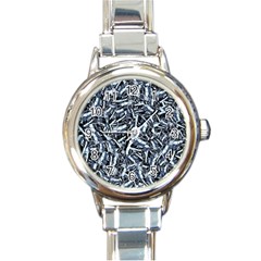 Cobalt Kaleidoscope Print Pattern Design Round Italian Charm Watch by dflcprintsclothing