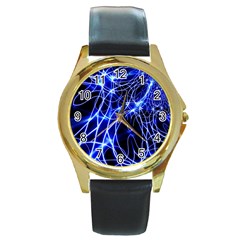 Lines Flash Light Mystical Fantasy Round Gold Metal Watch by Dutashop