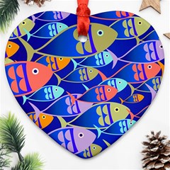 Sea Fish Illustrations Heart Ornament (two Sides)