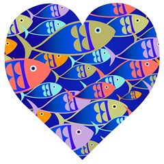 Sea Fish Illustrations Wooden Puzzle Heart by Mariart