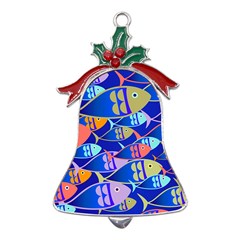 Sea Fish Illustrations Metal Holly Leaf Bell Ornament by Mariart