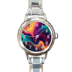 Abstract Colorful Waves Painting Round Italian Charm Watch