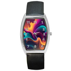 Abstract Colorful Waves Painting Barrel Style Metal Watch