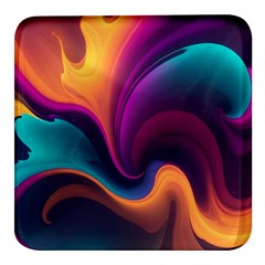 Abstract Colorful Waves Painting Square Glass Fridge Magnet (4 pack)