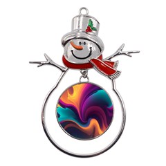 Abstract Colorful Waves Painting Metal Snowman Ornament