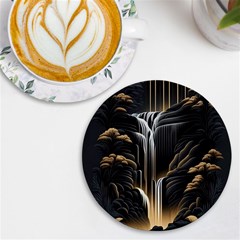 Waterfall Water Nature Springs Uv Print Round Tile Coaster by Simbadda