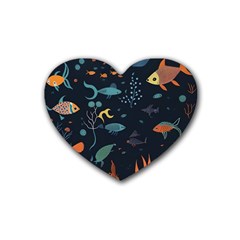 Underwater Ocean Animals Sea Rubber Coaster (heart) by Simbadda