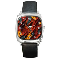 Abstract Colorful Waves Painting Art Square Metal Watch by Simbadda