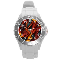 Abstract Colorful Waves Painting Art Round Plastic Sport Watch (l) by Simbadda