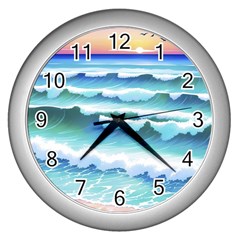 Ocean Sea Waves Beach Wall Clock (silver) by Simbadda