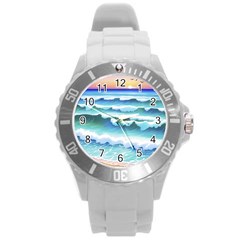 Ocean Sea Waves Beach Round Plastic Sport Watch (l) by Simbadda