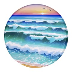 Ocean Sea Waves Beach Round Glass Fridge Magnet (4 Pack) by Simbadda