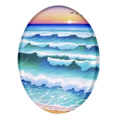 Ocean Sea Waves Beach Oval Glass Fridge Magnet (4 Pack)