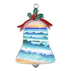 Ocean Sea Waves Beach Metal Holly Leaf Bell Ornament