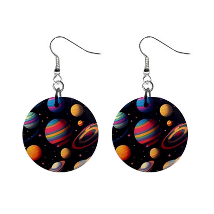 Planet Star Fantasy Mini Button Earrings