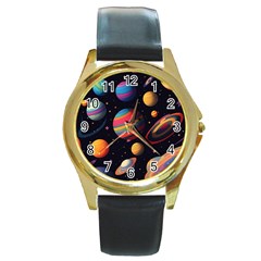 Planet Star Fantasy Round Gold Metal Watch by Simbadda