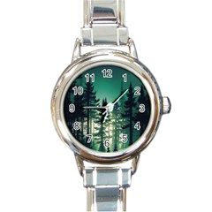 Magic Pine Forest Night Landscape Round Italian Charm Watch