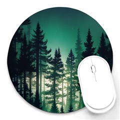 Magic Pine Forest Night Landscape Round Mousepad by Simbadda