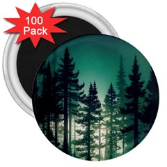 Magic Pine Forest Night Landscape 3  Magnets (100 Pack) by Simbadda