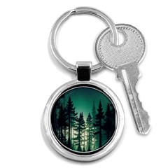 Magic Pine Forest Night Landscape Key Chain (round) by Simbadda