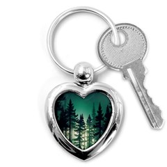 Magic Pine Forest Night Landscape Key Chain (heart) by Simbadda