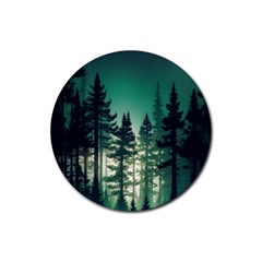 Magic Pine Forest Night Landscape Rubber Round Coaster (4 Pack) by Simbadda